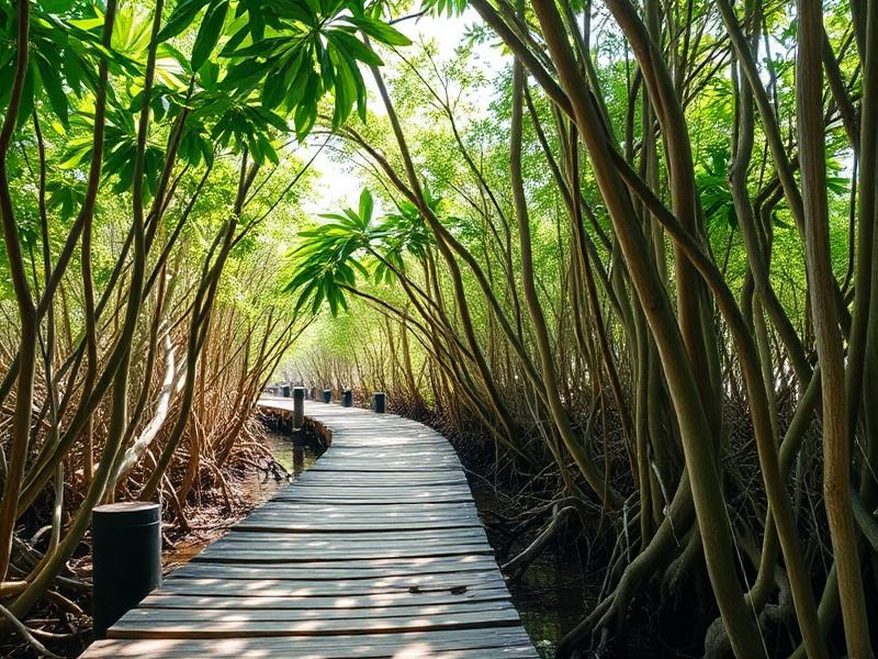 Mangrove forest boardwalk and prop roots in Phuket