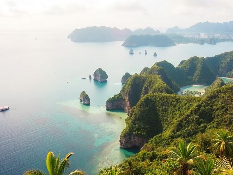 Tropical island coastline with headlands and bays in Phuket